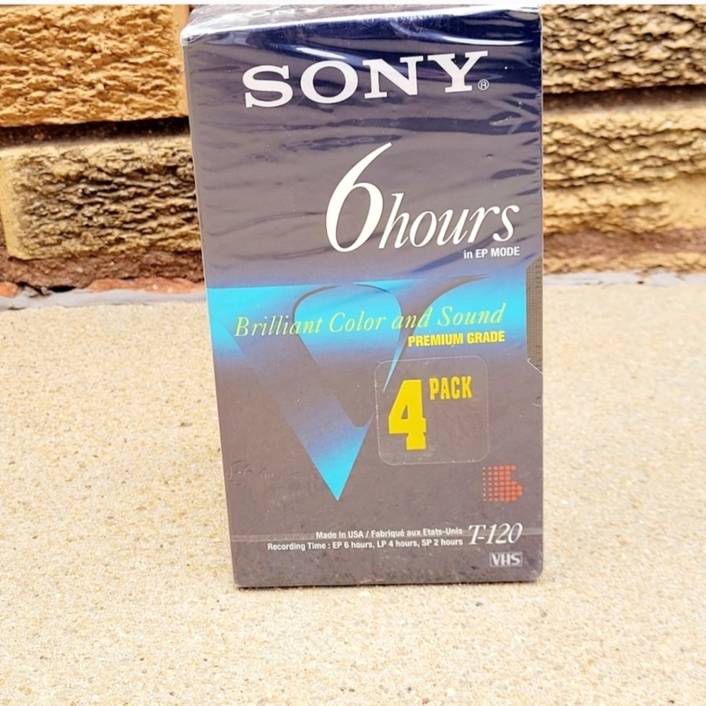 SONY Premium Grade Blank VHS Tapes 6 Hours T-120VR 4 Pack Brand New & Sealed